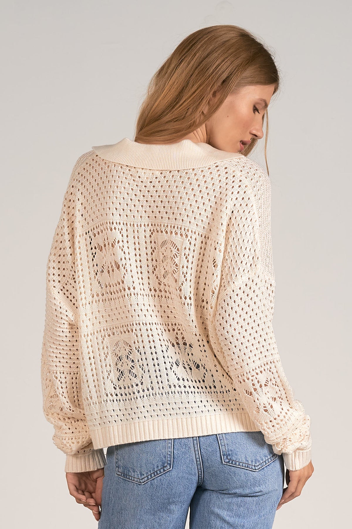 Crochet Patches V Neck Sweater Off White