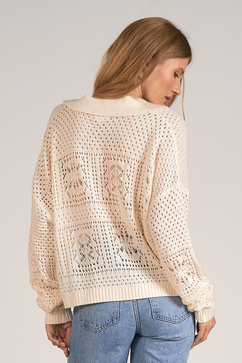 Crochet Patches V Neck Sweater