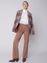 Detailed Button Waist Flare Jeans Truffle