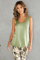 Silky Soft Viscose Contrast Tank Army Green