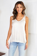 Silky Soft Viscose Contrast Tank Beige