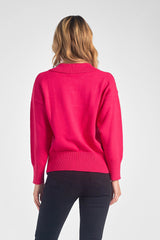 Collared Drop Shoulder Sweater Top Fuchsia