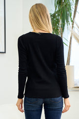 Cut Out Necck Knit Ribbed Top Black