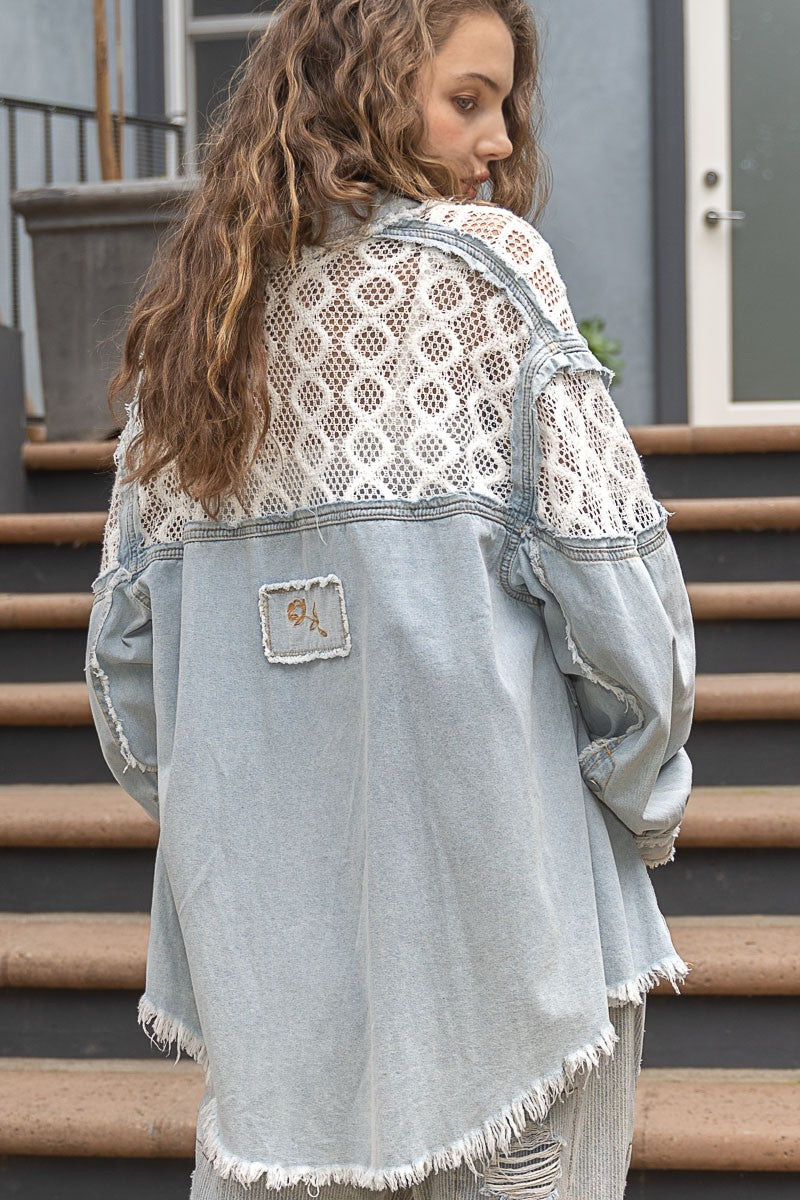 Crochet Panel Denim Shacket
