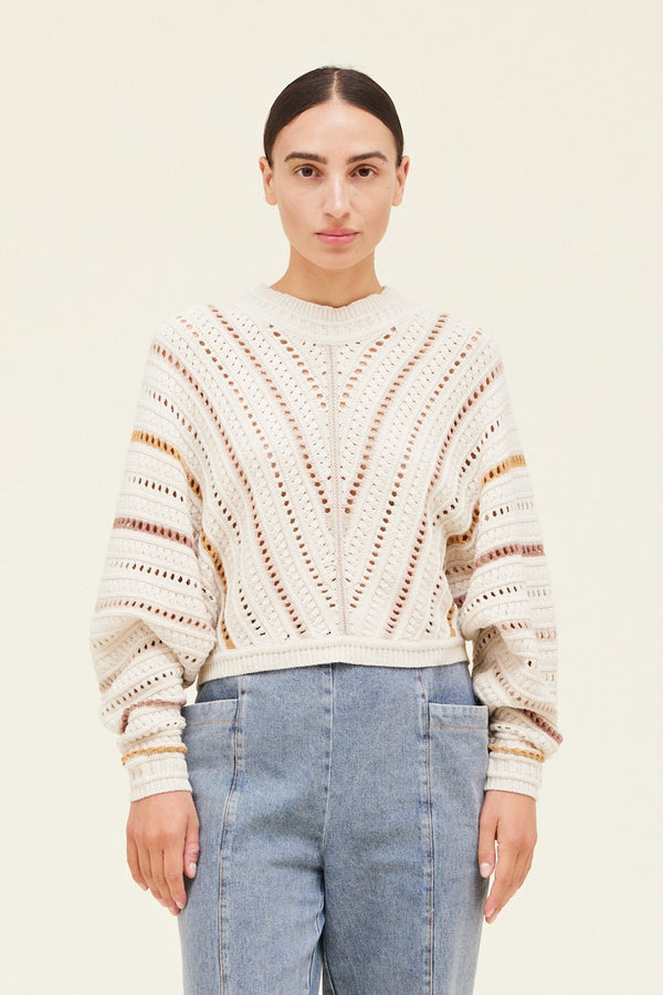 Vstripe Open Knit Long Sleeve Top Ivory