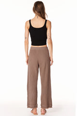 Cropped Wide Leg Fray Hem Waffle Pants Hazelnut