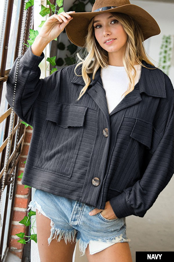 Soft Stripe Textured Cropped Shacket