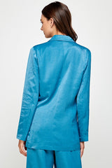 Oversize Textured Satin Feel Blazer Sea Breeze