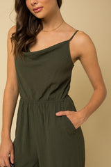 Adjustable Strap Cowl Neck Jumpsuit Olive
