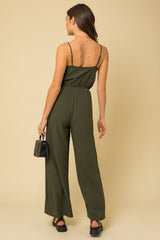 Adjustable Strap Cowl Neck Jumpsuit Olive