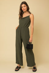 Adjustable Strap Cowl Neck Jumpsuit Olive