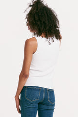 Charlie Asymmetric Neck Ribbed Tank White