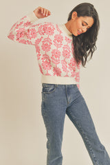 Stemmed Floral Pattern Sweater Electric Pink