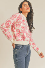 Stemmed Floral Pattern Sweater Electric Pink