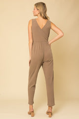 Sleeveless Faux Wrap Jumpsuit Taupe