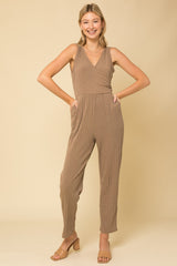 Sleeveless Faux Wrap Jumpsuit Taupe