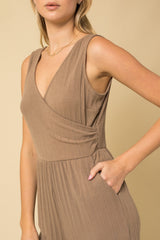 Sleeveless Faux Wrap Jumpsuit Taupe