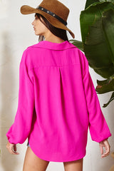 Solid Collared Button Up Blouse Fuchsia
