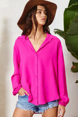 Solid Collared Button Up Blouse Fuchsia