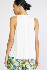 Lace Trim Tonal Tie Neck Halter Neck Blouse White