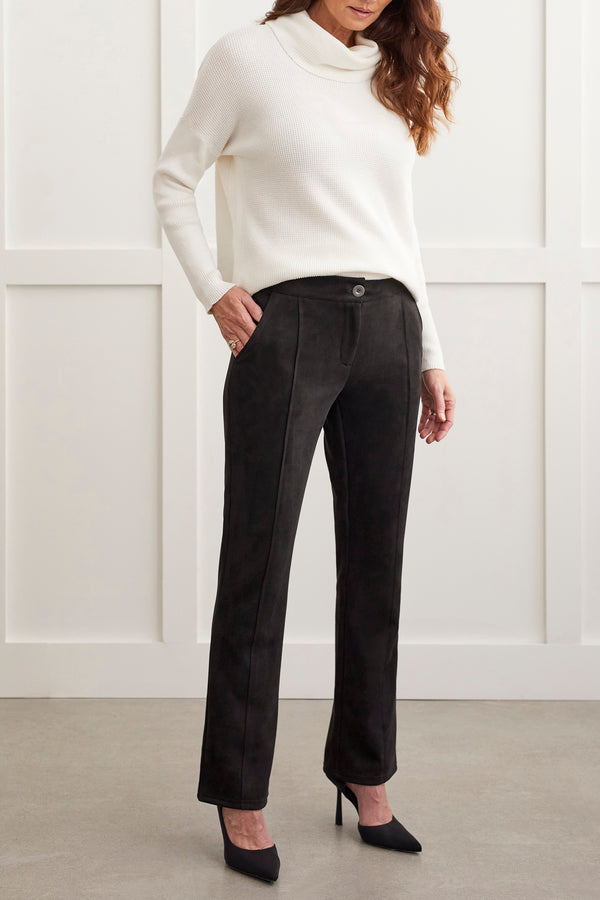 Raw Edge Front Seam Suede Pants Black