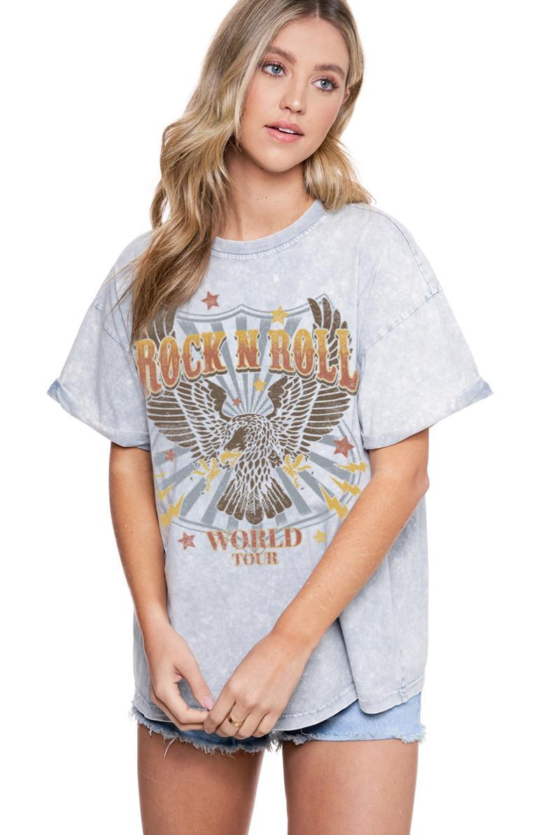 Rock N Roll World Tour Bird Tee Grey Denim