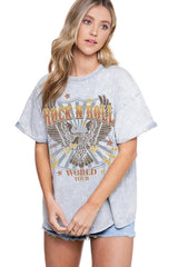 Rock N Roll World Tour Bird Tee Grey Denim