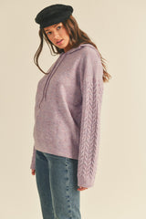 Cable Knit Sleeve Hoodie Sweater Twotone Lavender