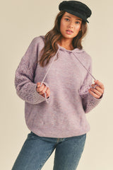 Cable Knit Sleeve Hoodie Sweater Twotone Lavender