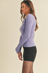 Fitted Ribbed Square Neck Sweater Top Lilac