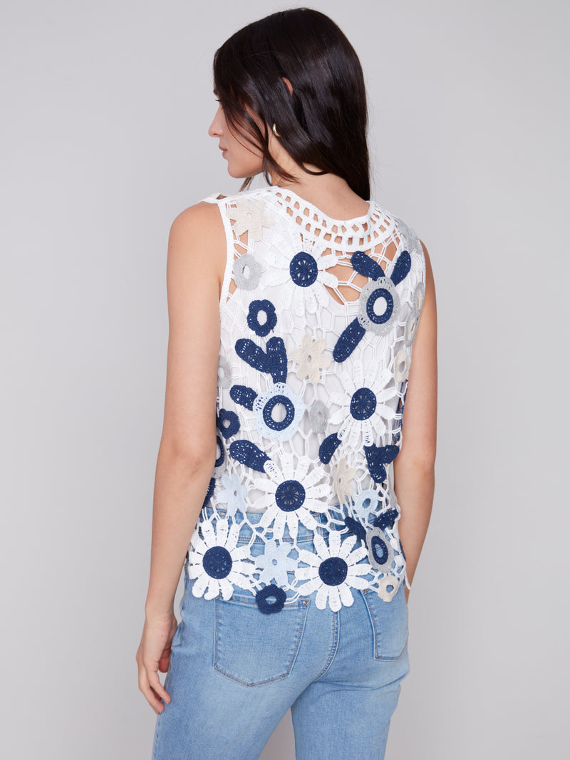 Mixed Florals Pattern Crochet Tank Celadon