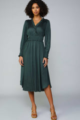 Surplice Ruffled Waist Midi Dress Forest Green
