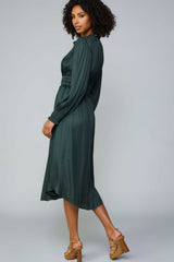 Surplice Ruffled Waist Midi Dress Forest Green