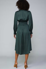 Surplice Ruffled Waist Midi Dress Forest Green