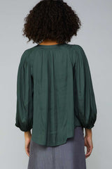 Raglan Sleeve Slit Neck Blouse Forest Green