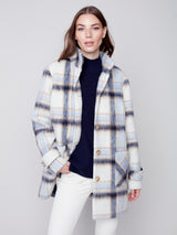 Plaid Brushed Wool Funnel Collar Coat Snowflake