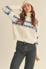 Mohair Mix Diamonds Turtleneck Sweater Ivory + Grey
