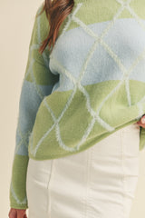 Embellished Diamond Print Sweater Green + Blue