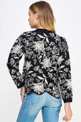 Jacquard Uneven Bottom Sweater Top Black