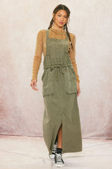 Vintage Wash Overall Dress Olive