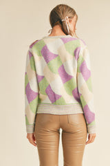 Multi Color Abstract Knit Sweater Purple Green Multi