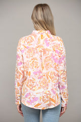 Abstract Floral Swirl Button Down Shirt White + Lavender