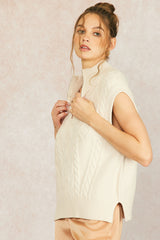 Knit Cable Zip Vest Natural