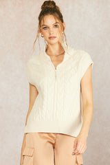 Knit Cable Zip Vest Natural