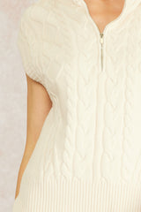 Knit Cable Zip Vest Natural