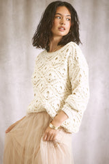 Diamond Pattern Open Knit Sweater Ivory