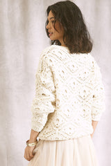Diamond Pattern Open Knit Sweater Ivory
