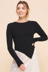 Asymmetric Ribbed Sweatheart Pullover Black