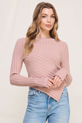 Asymmetric Ribbed Sweatheart Pullover Pale Mauve