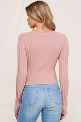 Asymmetric Ribbed Sweatheart Pullover Pale Mauve